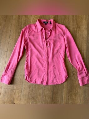 Theory Hot Pink 100% Silk Button-Down Blouse